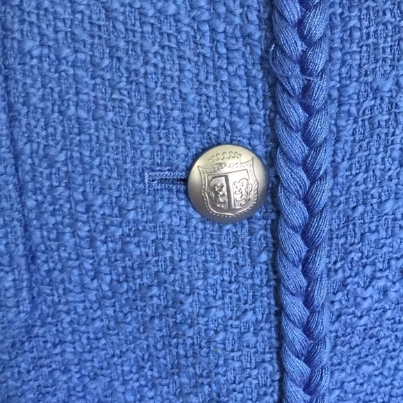 Talbots TWEED TOPPER COAT. Blue/periwinkle Sz 12 petite breaded trim. Long line - Picture 4 of 9